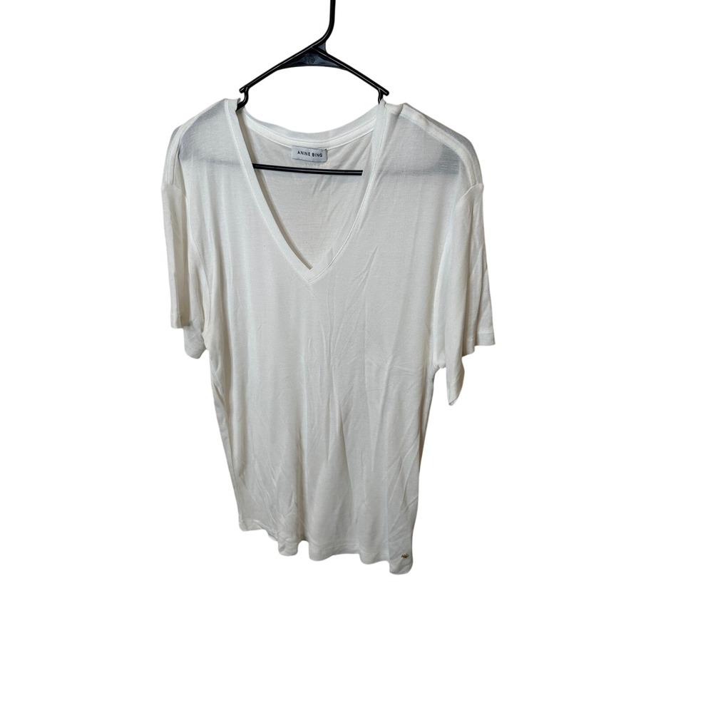 Anine Bing Lili V-Neck‎ Tee White Micromodal Cashmere Blend Short Sleeve Small